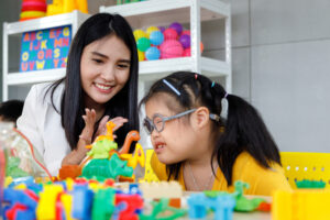 Occupational therapist and student in a Maryland classroom